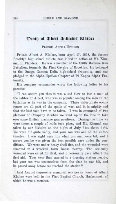 Death of Albert Andrews Klaiber